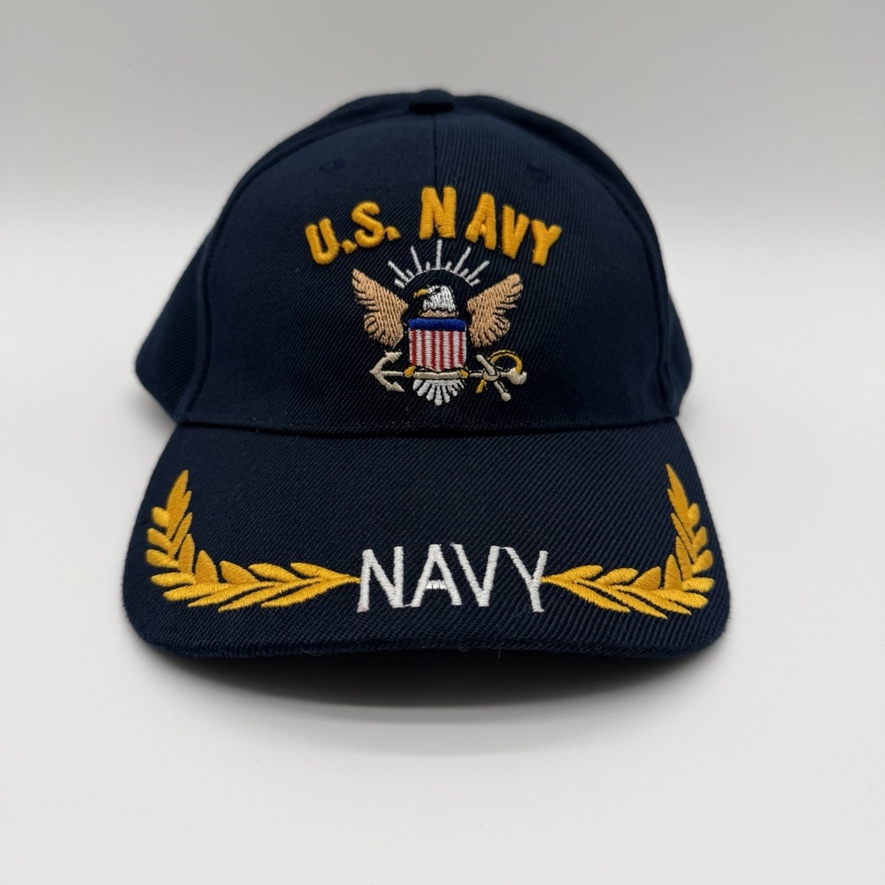 U.S. Navy Embroidered Baseball Cap with Eagle Crest & Gold Laurel Leaves Brim